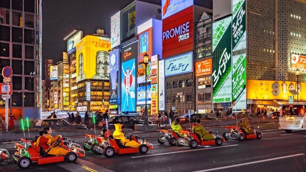 street go-karting in the streets of Namba Osaka in the night