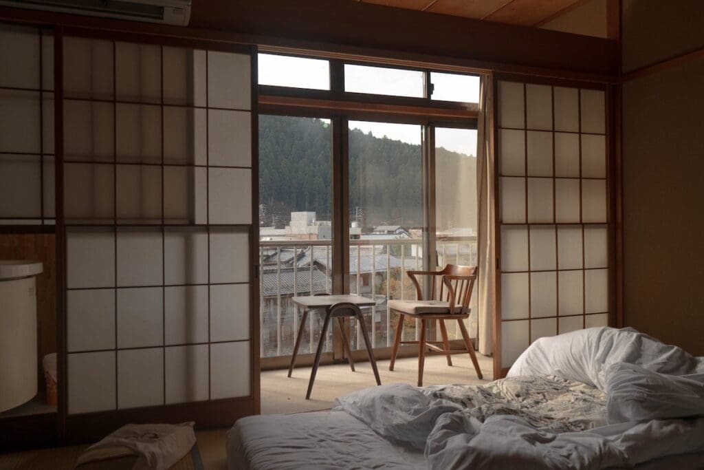 inside a tatami-floored room inside a ryokan in Gifu, Japan