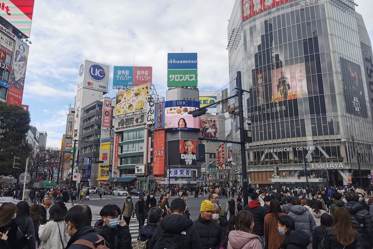 Crowded Shibuya Crossing during New Years holiday on December 31st