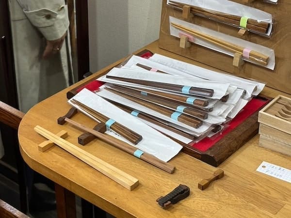 Chopstick on a table in Mogami Kogei workshop in Kuramae, Tokyo