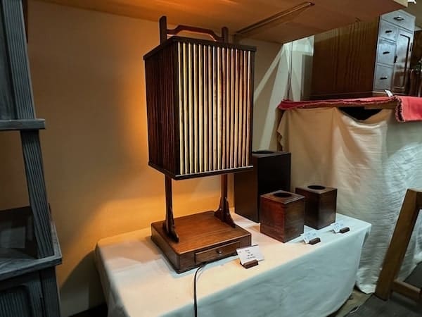 Lamp made with edo sashimono technique at Mogami Kogei workshop in Kuramae, Tokyo