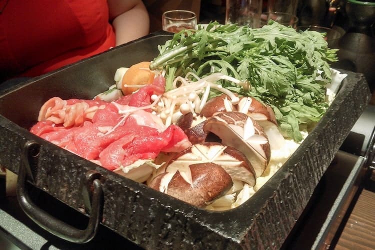 sukiyaki pot in a Japanese restaurant