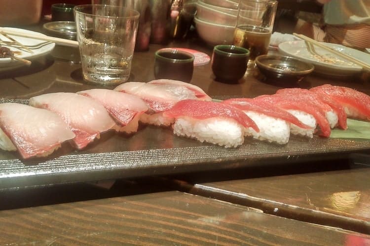 sushi plate in a Japanese restaurant