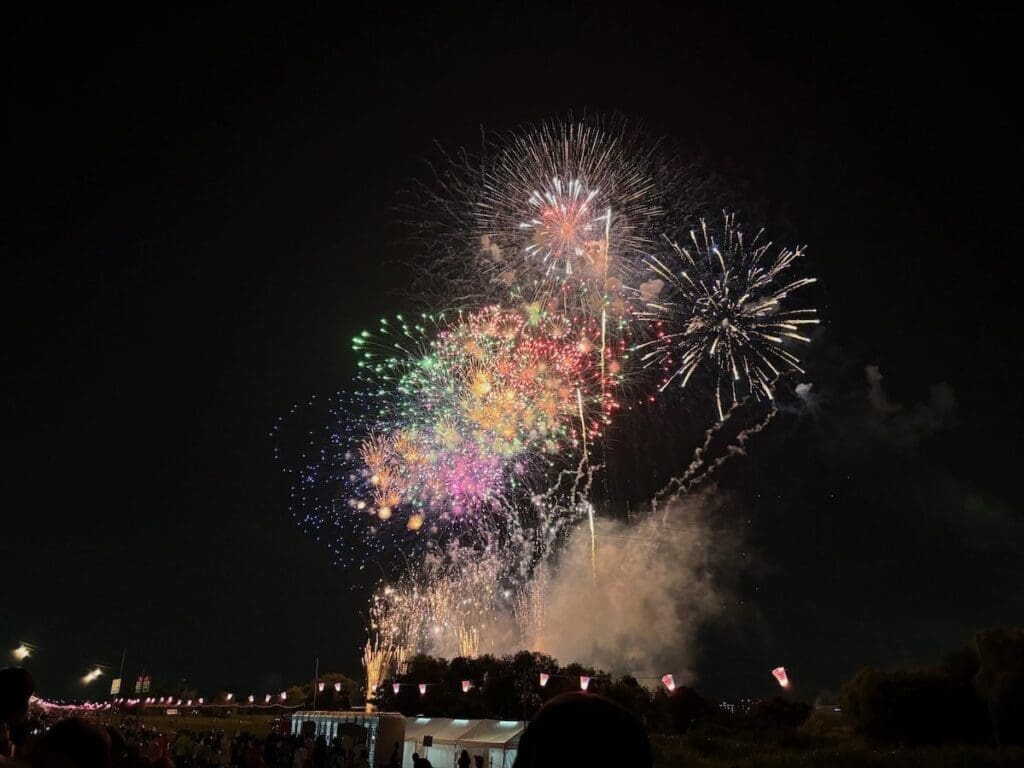 Summer fireworks festival in Tokyo in itabashi near the river bank